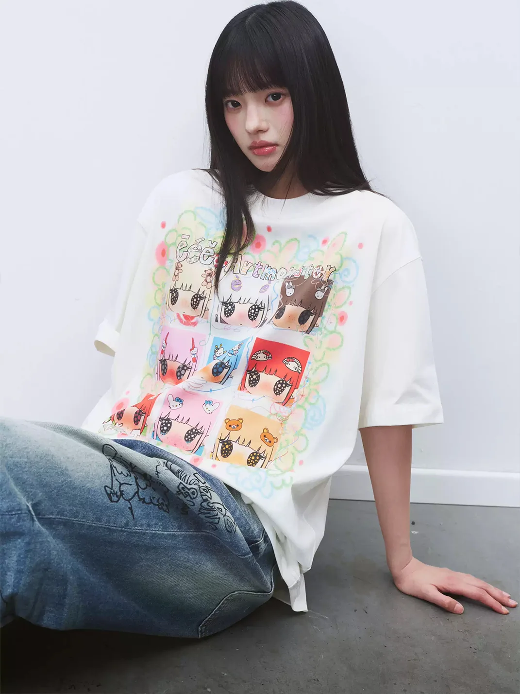 EeeeArtmonster | Nine-Panel Cartoon Print T-Shirt