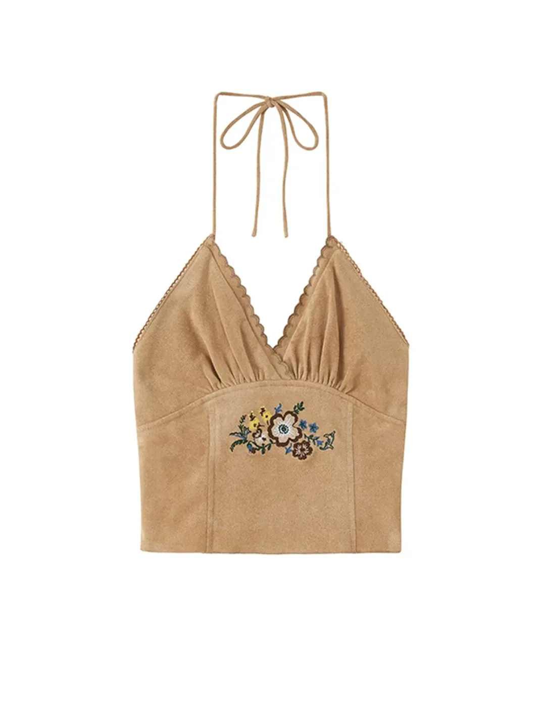 SweetChilling | Embroidered Halter Cropped Top