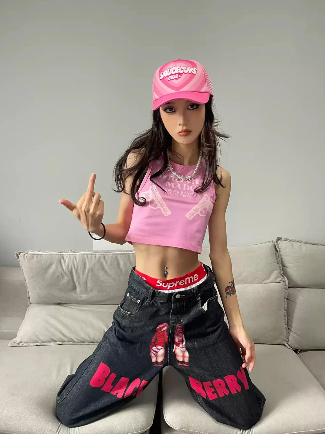 BlackBerry | Anime Print Wide-Leg Jeans