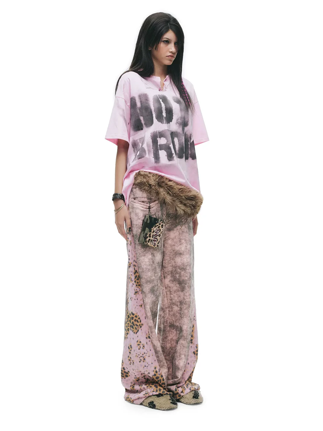 24ans online | Pink Brown Leopard Panel Sweatpants