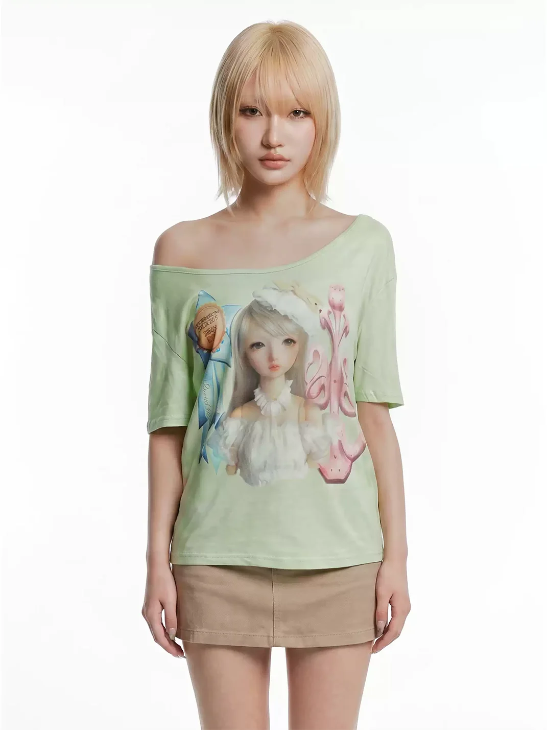 WEBBAR | Cherry Afternoon Tea Asymmetrical Shoulder Summer Tee