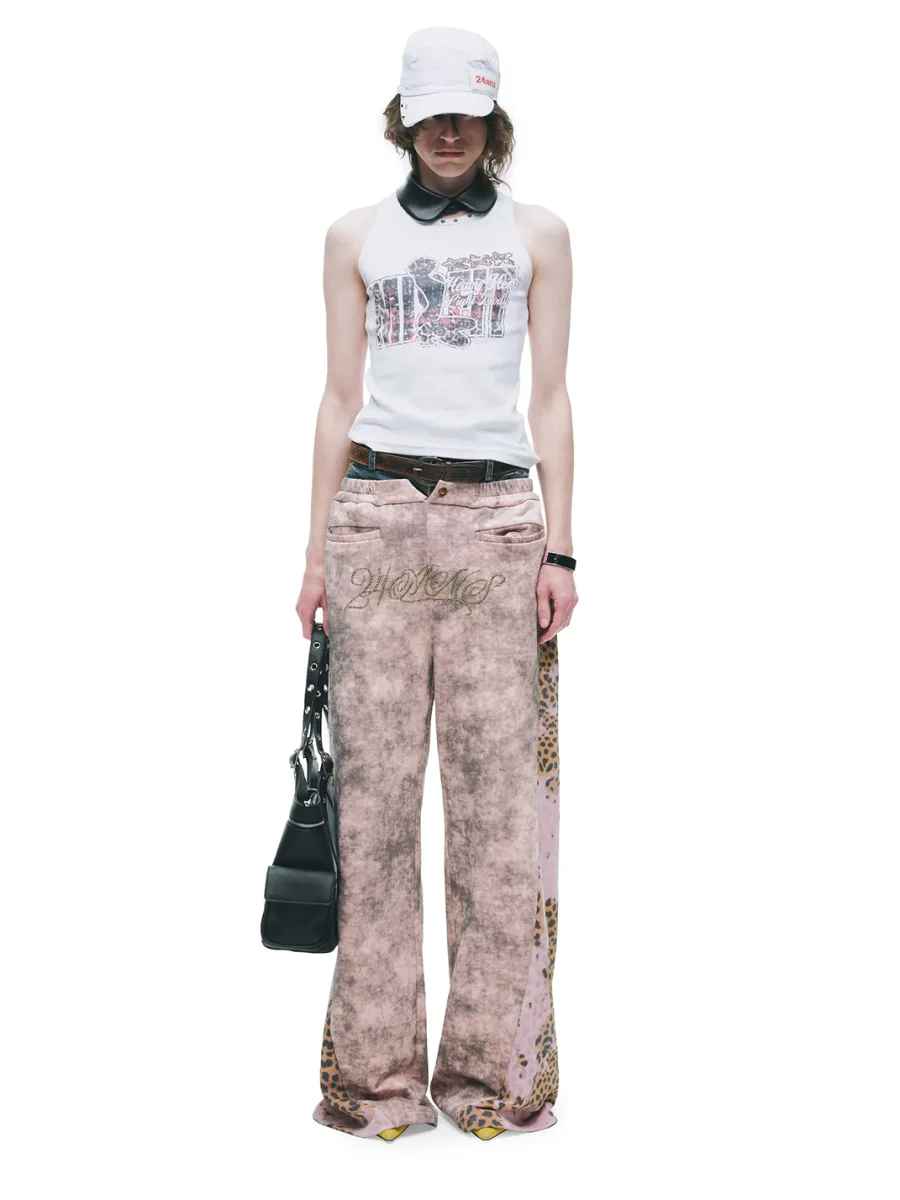 24ans online | Pink Brown Leopard Panel Sweatpants - 2