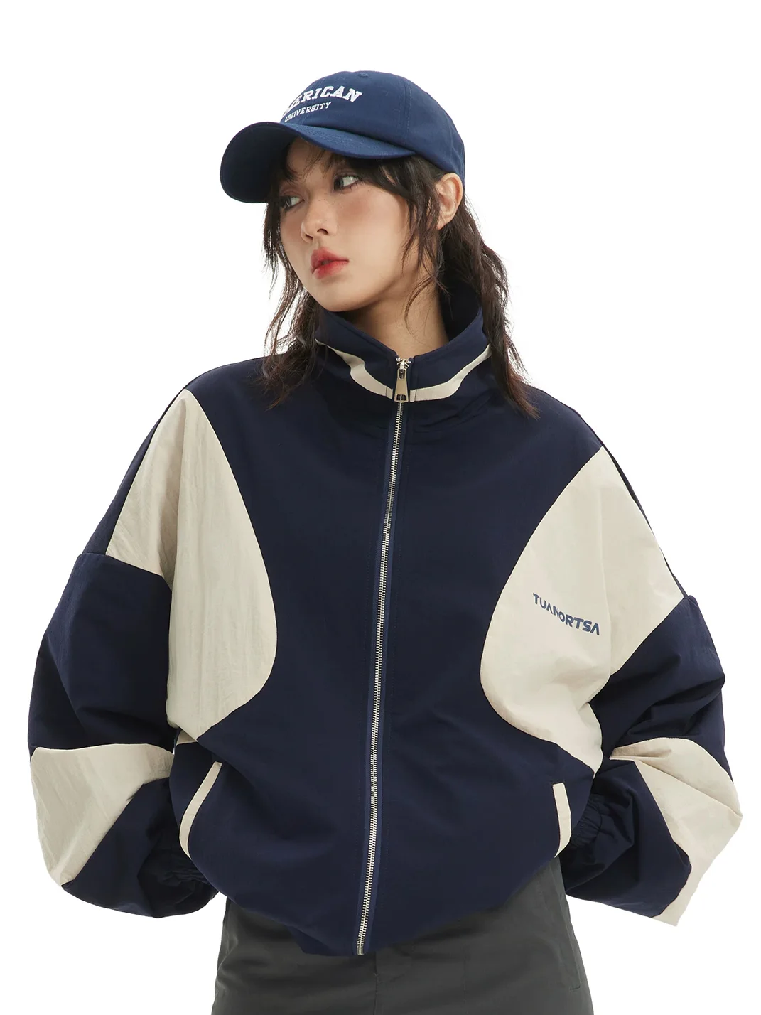 Wonderful Story | American Vintage Color Block Zip-Up Casual Jacket