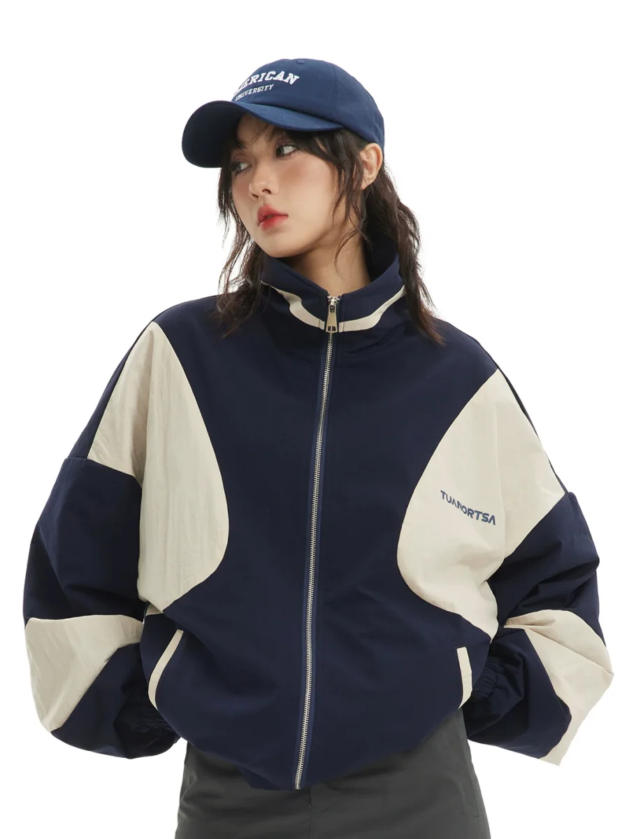 Wonderful Story | American Vintage Color Block Zip-Up Casual Jacket - 2