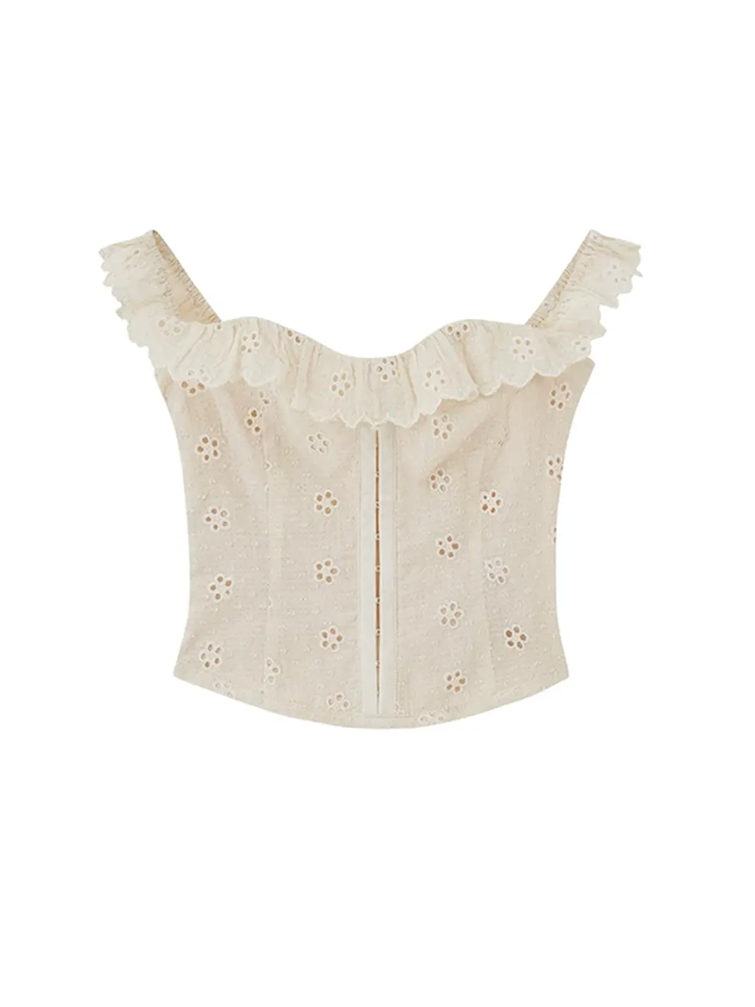 SweetChilling | Embroidered Ruffle Off-Shoulder Cropped Top