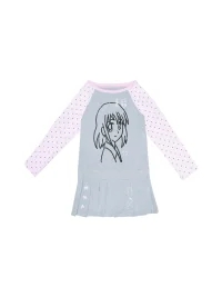 Hashtag DDD | Y2K Pixel Girl Off-Shoulder Long-Sleeve Pleated Dress