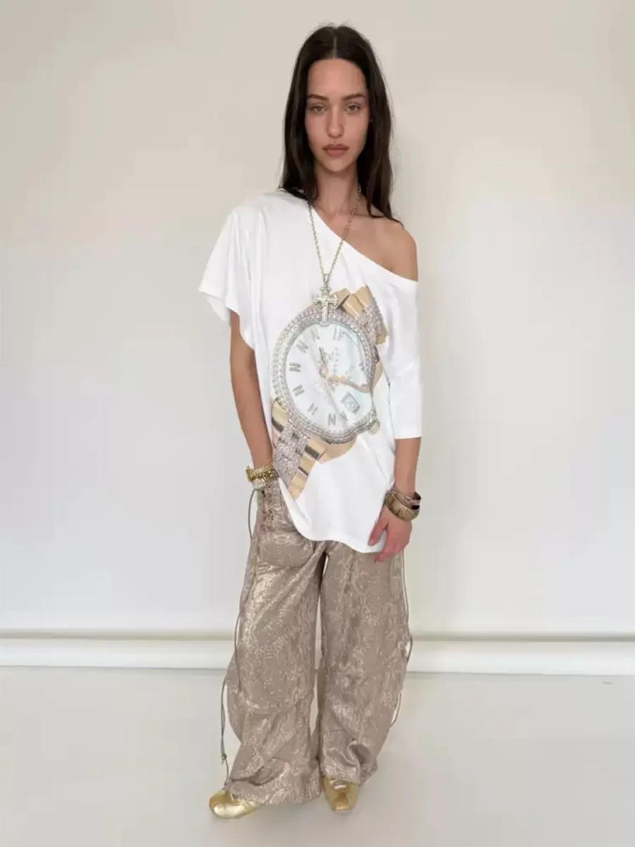 Nodress | Notime Watch Off-Shoulder Short-Sleeve T-Shirt - 2