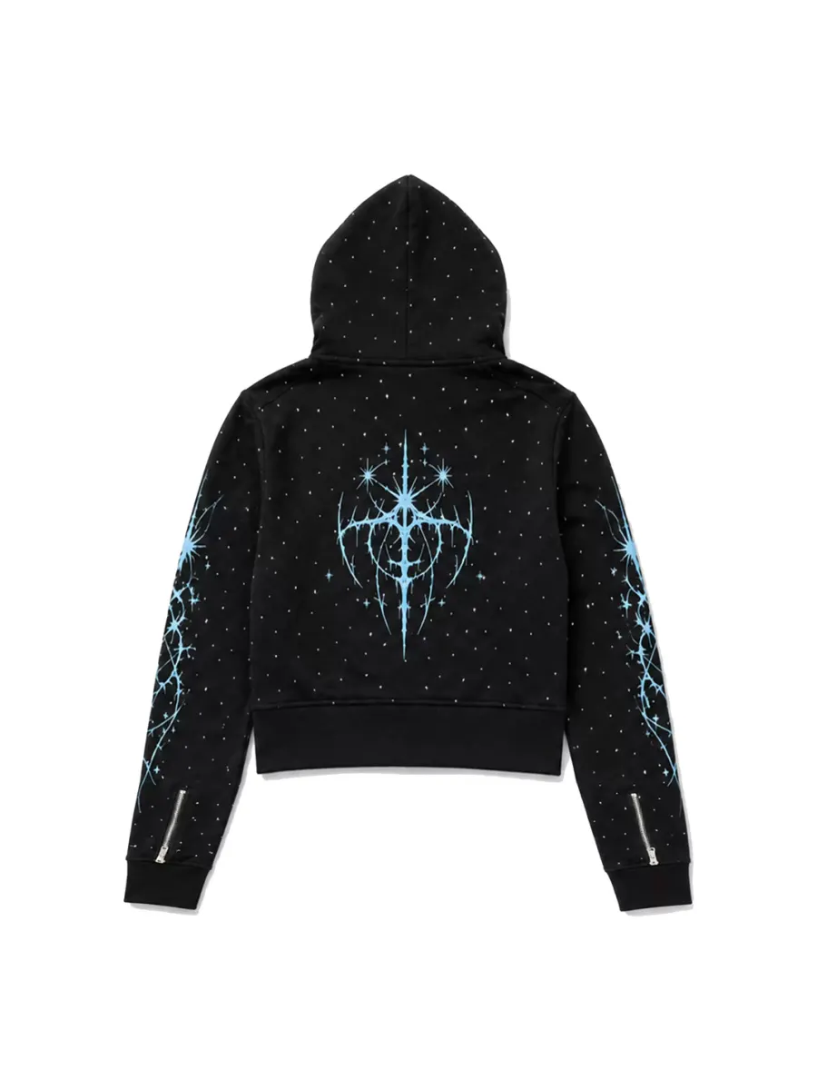PAIKI | Rhinestone Thorn Cropped Zip Hoodie - 2