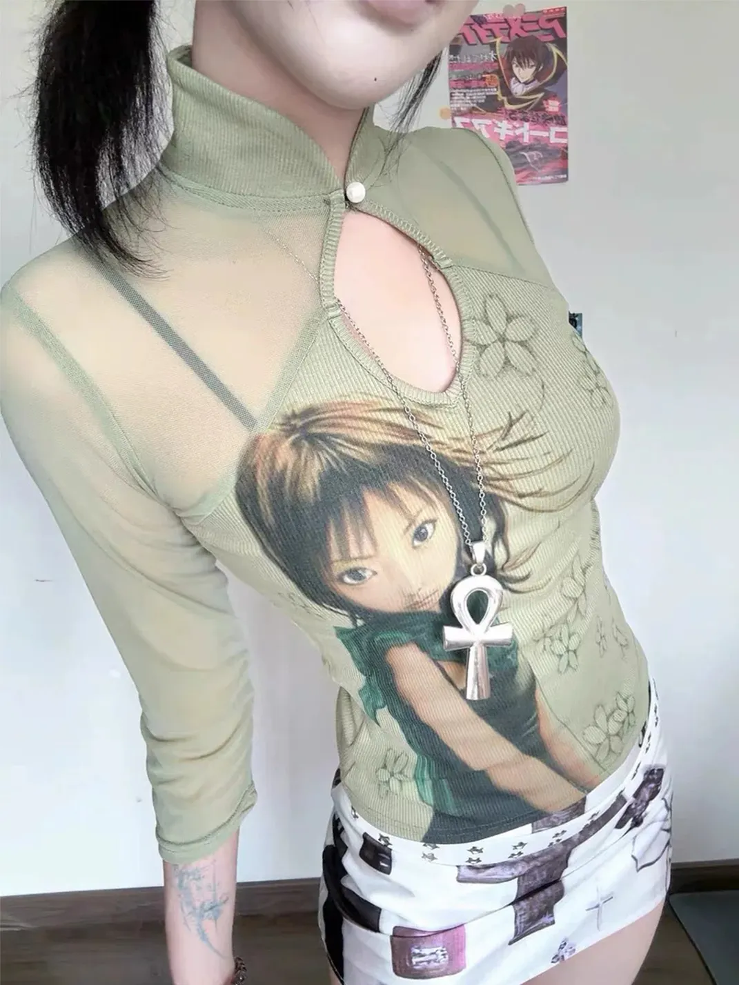 WEBBAR | New Chinese Style Cheongsam Collar Long Sleeve T-Shirt