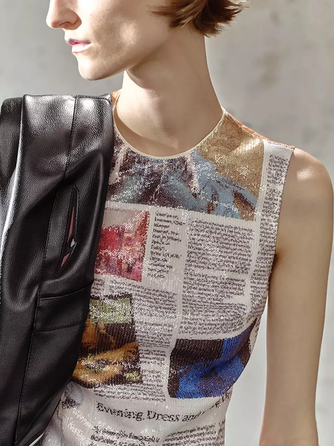 TRINITE | Sequin Newspaper and Game Print Tank Top