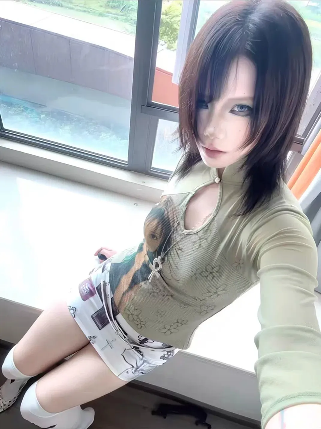WEBBAR | New Chinese Style Cheongsam Collar Long Sleeve T-Shirt