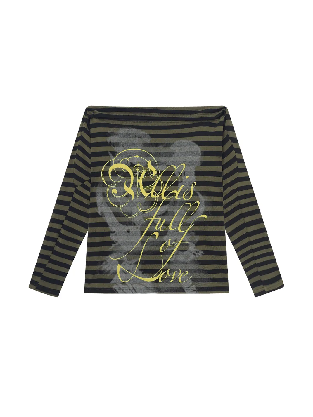 Fruitanari | Striped Off-Shoulder Zip-Back Long Sleeve Top