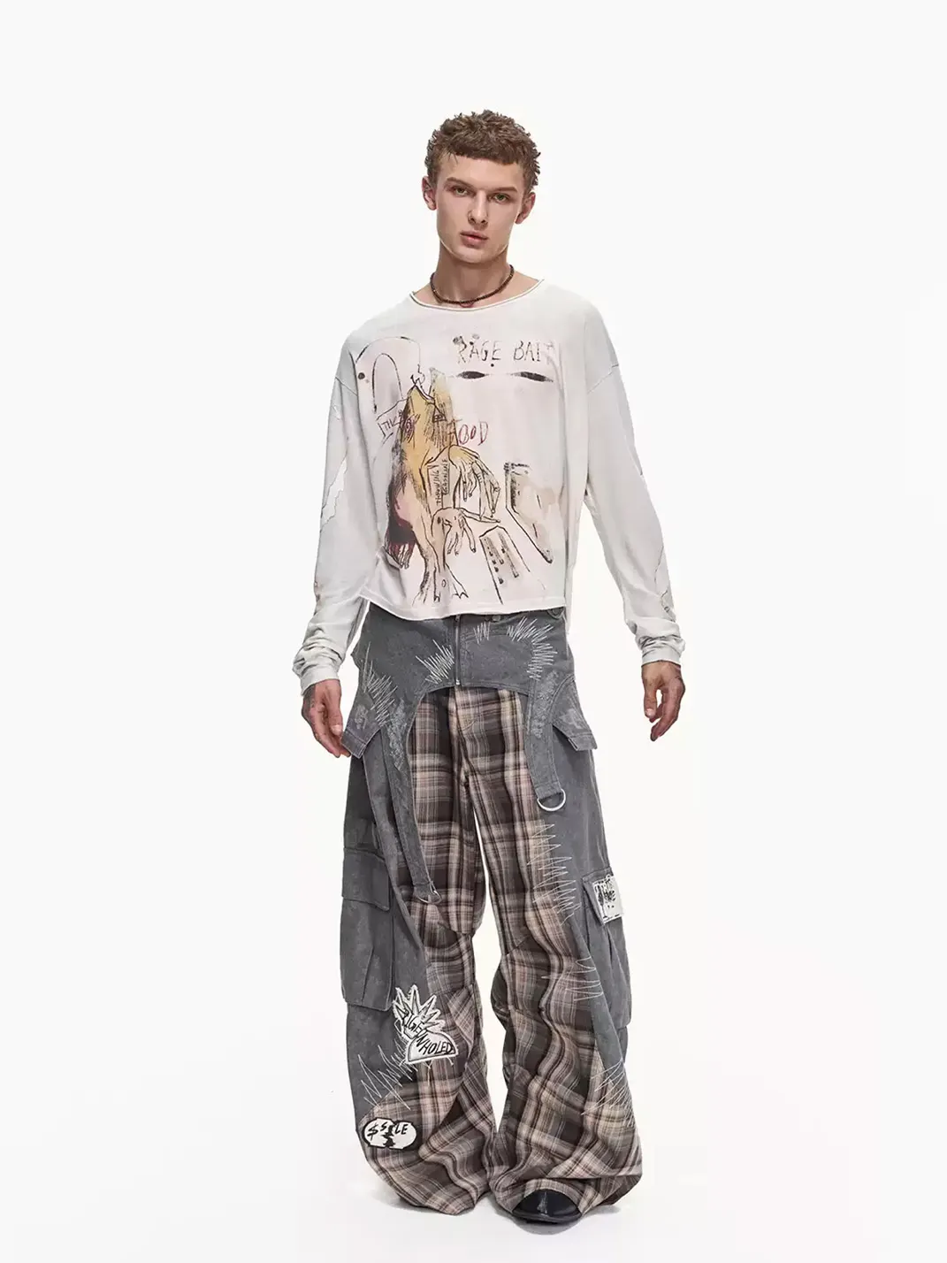 EMOBROTHER | Detachable Waist Cincher Plaid Cargo Pants