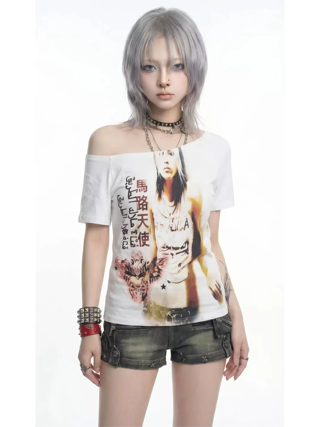 WEBBAR | Y2K Off-Shoulder T-Shirt