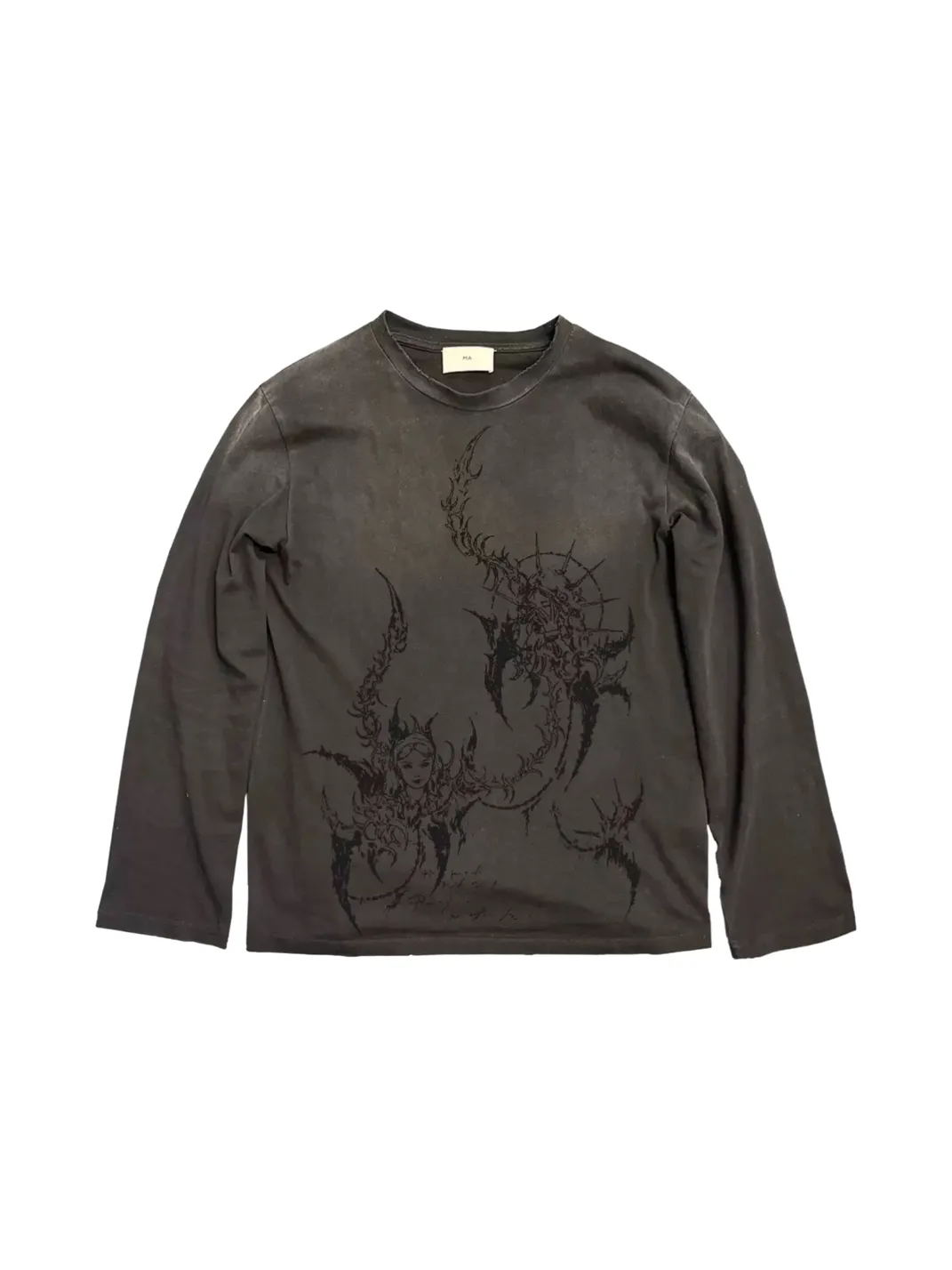 SHIBU | Distressed Fantasy Line Graphic Long-Sleeve T-Shirt