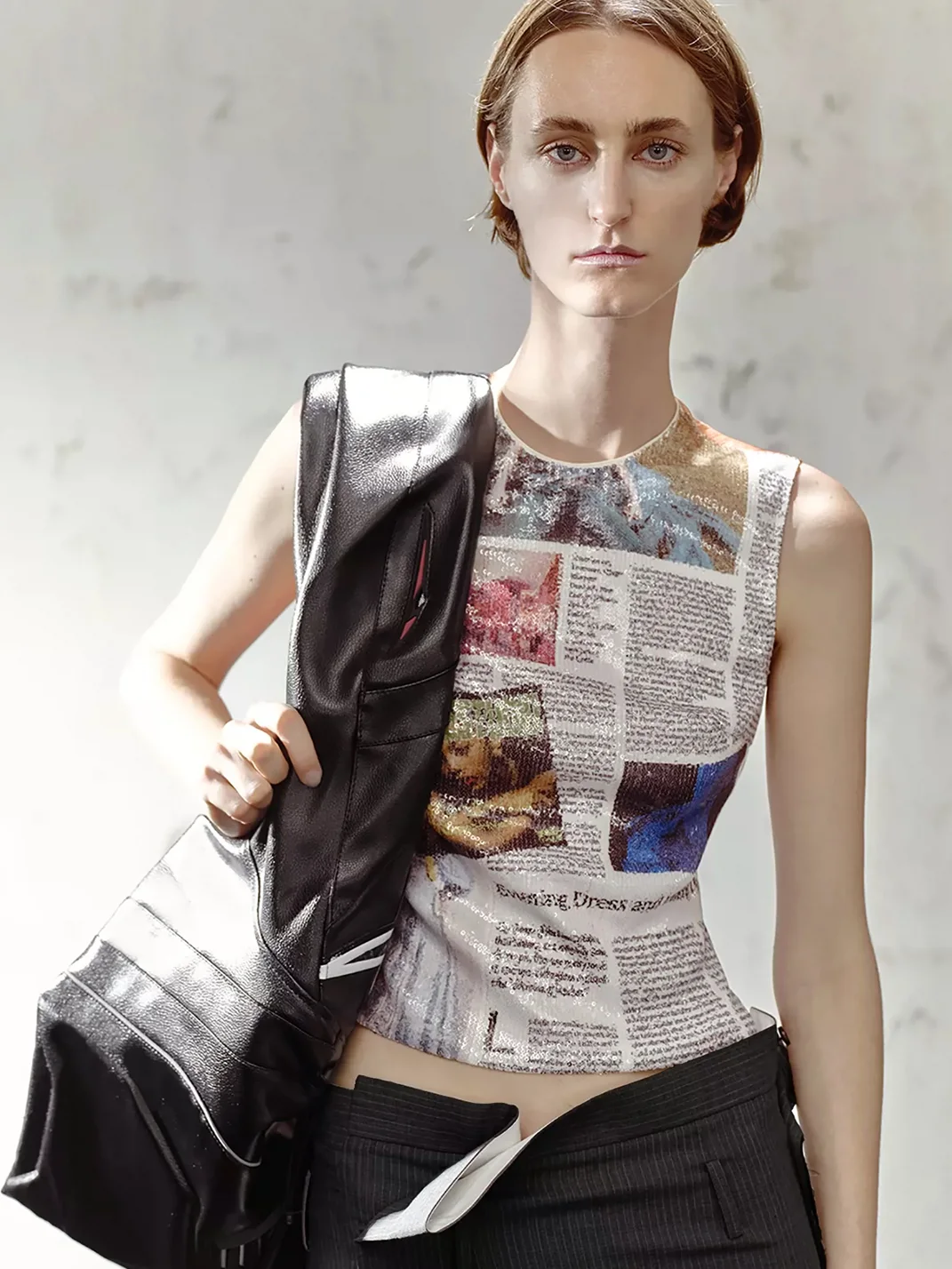 TRINITE | Sequin Newspaper and Game Print Tank Top