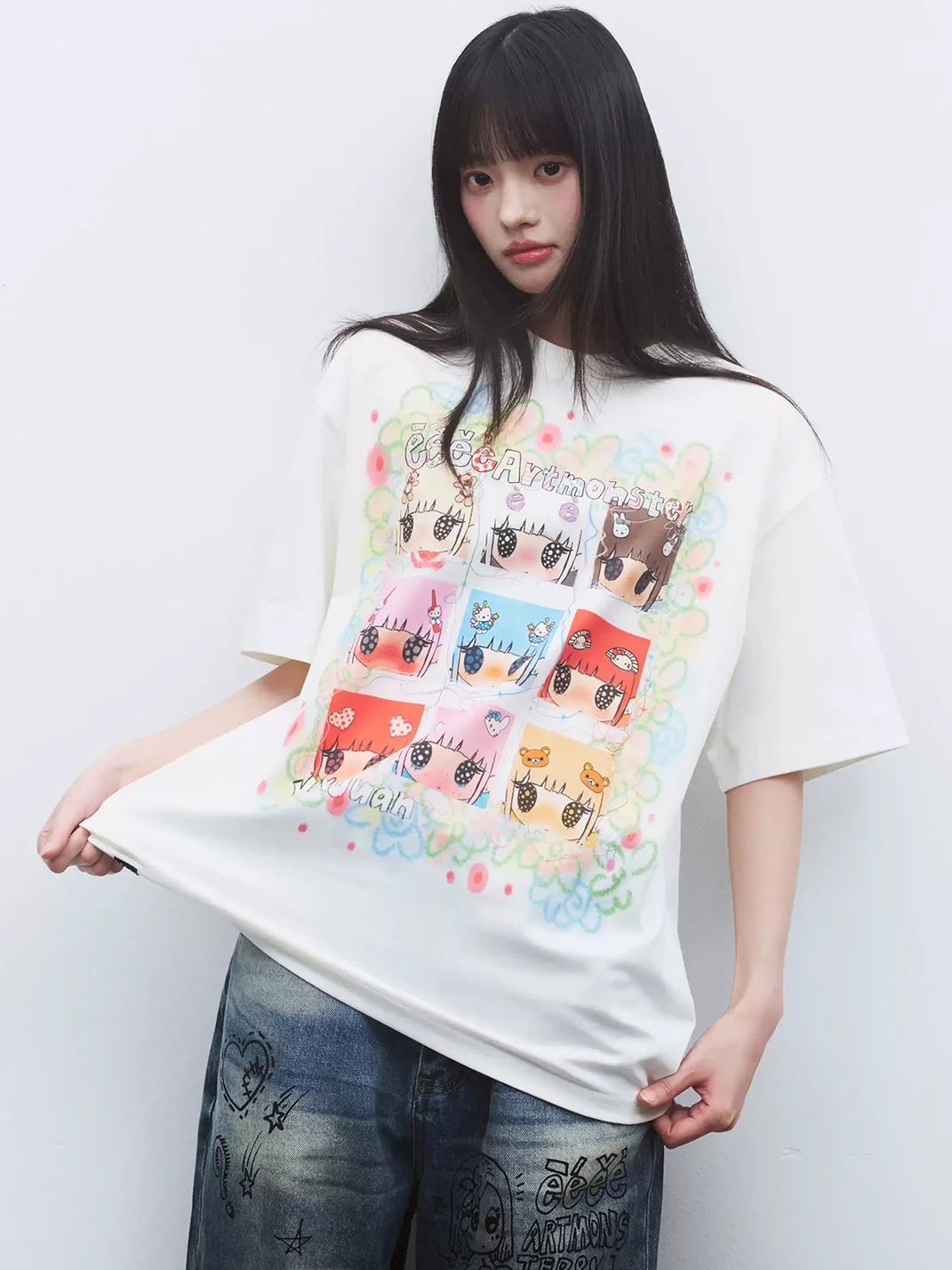 EeeeArtmonster | Nine-Panel Cartoon Print T-Shirt