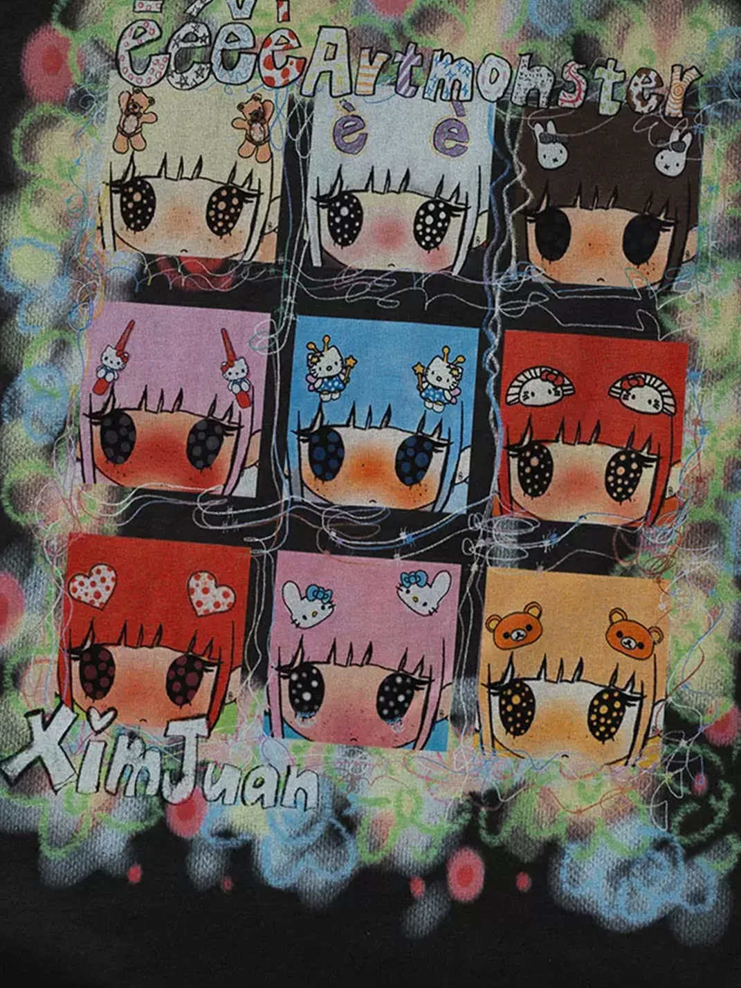 EeeeArtmonster | Nine-Panel Cartoon Print T-Shirt