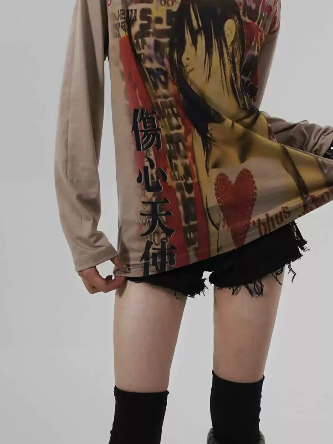 WEBBAR | Y2K Anime Style Brown Long Sleeve T-Shirt