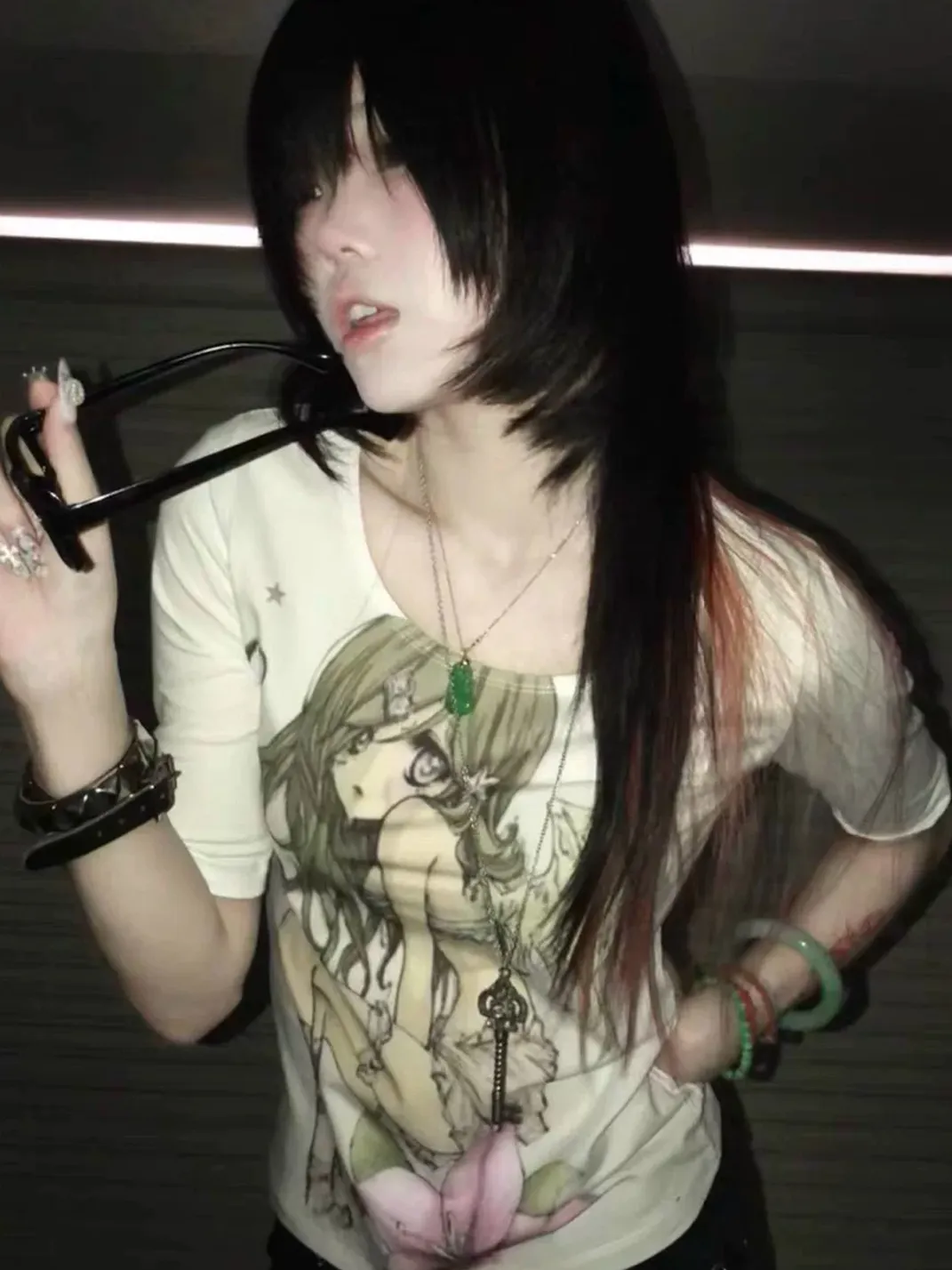 WEBBAR | Anime Angel Floral Print Fitted T-Shirt