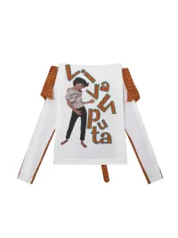 Fruitanari | Unisex Orange Plaid Patchwork Long Sleeve Shirt