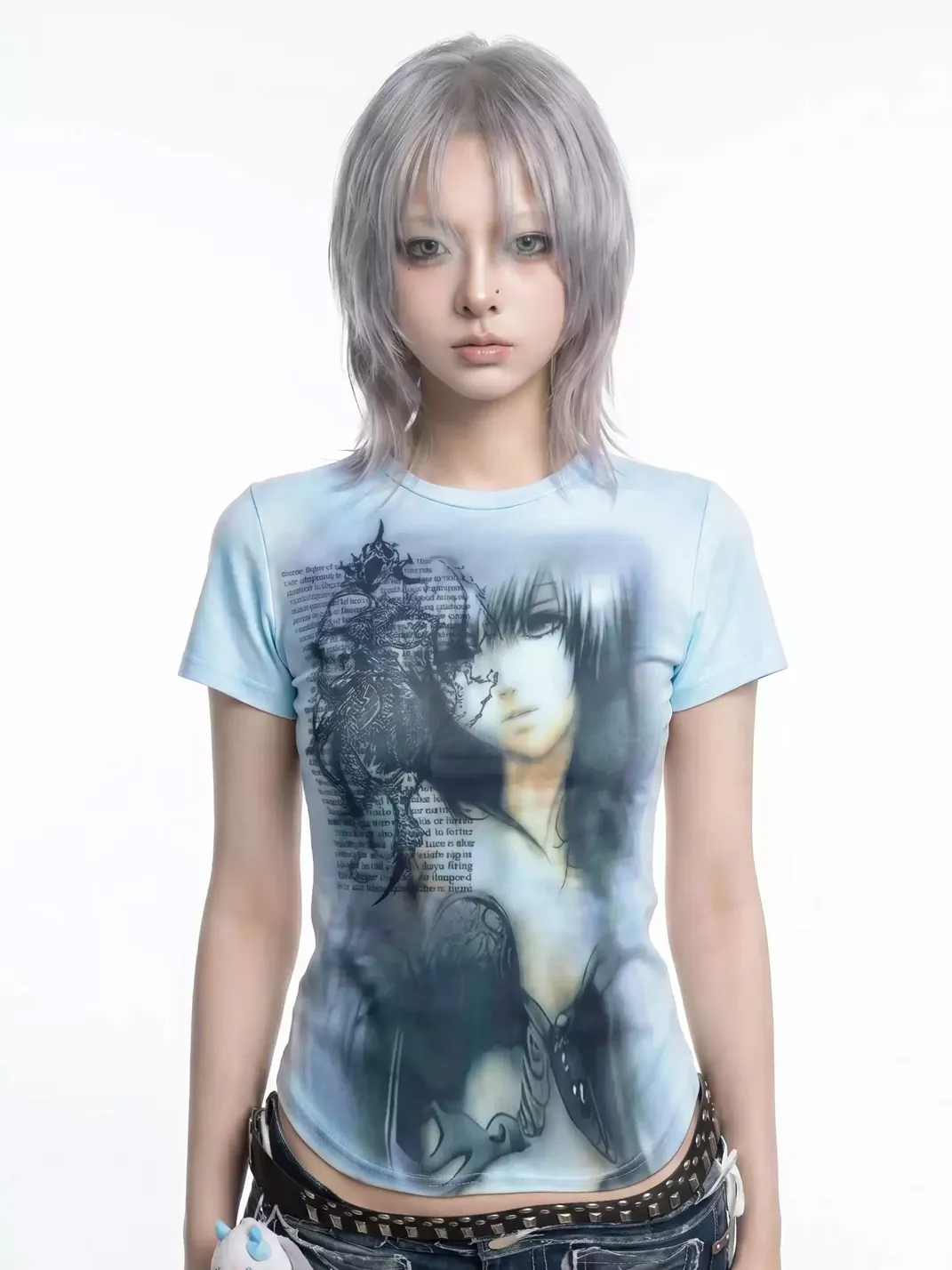 WEBBAR | Haze Blue Cyber Rune Subculture Short Sleeve T-Shirt