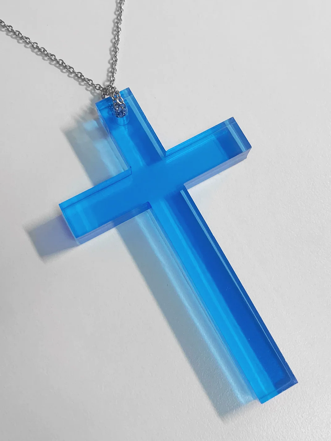 AXBD | Transparent Blue Cross Pendant Necklace