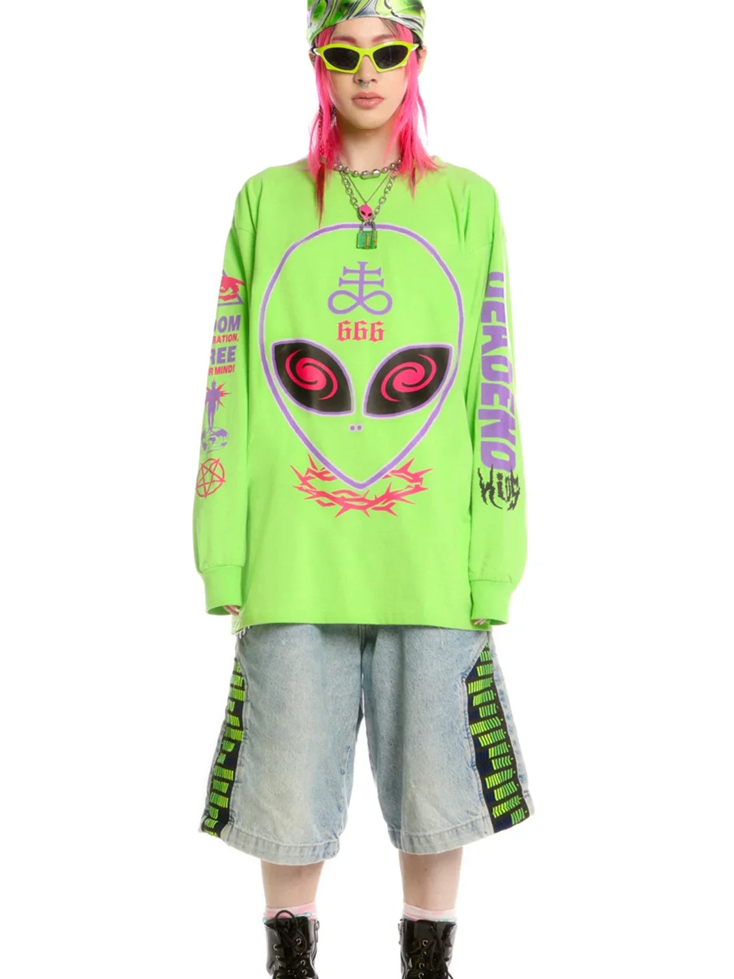 DeadEndKids | Alien Print Fluorescent Green Oversized Sweatshirt