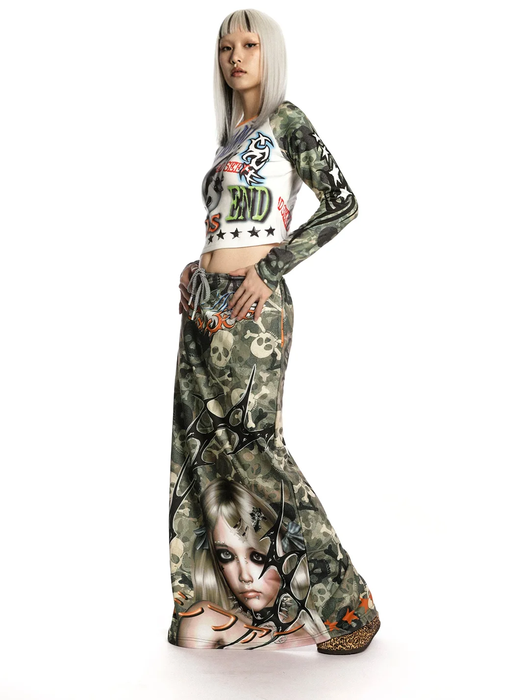 DeadEndKids | Camouflage Print Long Casual Skirt