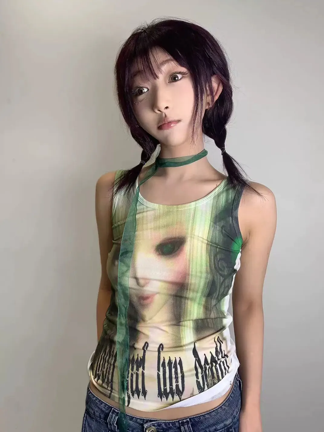 WEBBAR | Green Spirit Y2K Graphic Tank Top