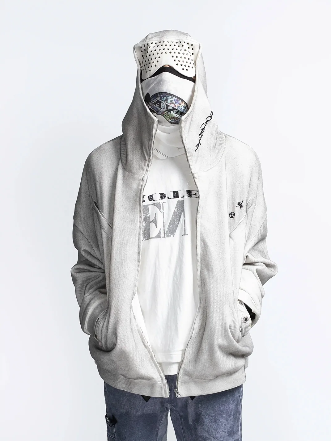 FVVO | Waffle Embroidered Mask Oversized Zip Hoodie