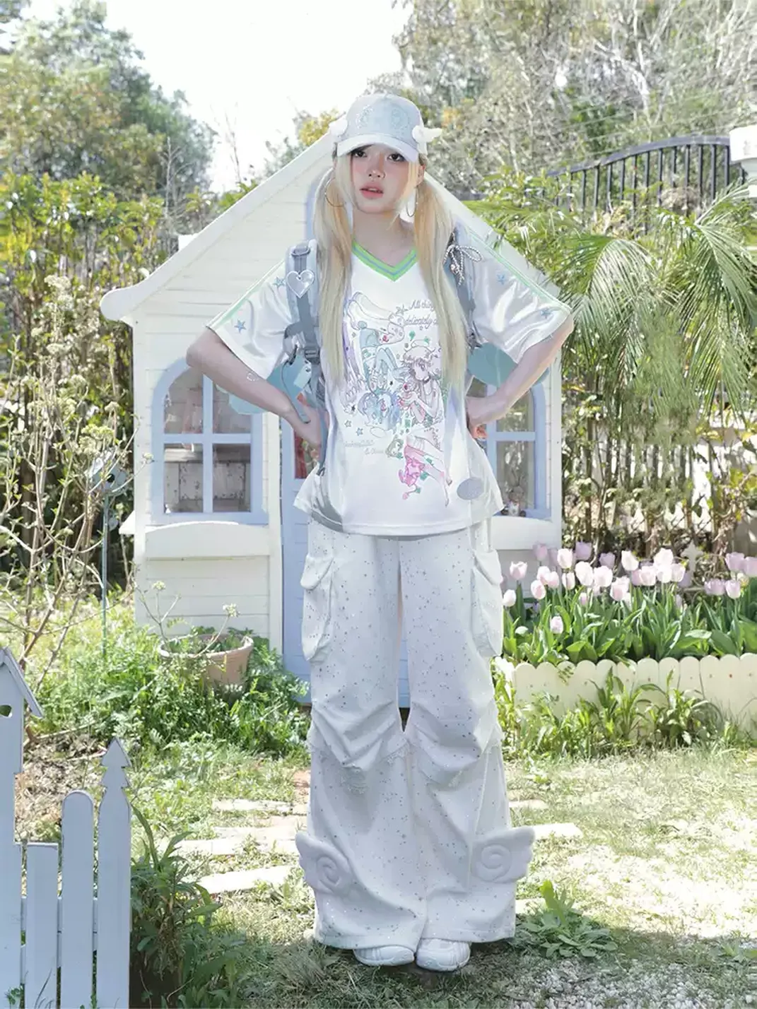 Hashtag DDD | Y2K Silver Star Angel Wing Cargo Pants