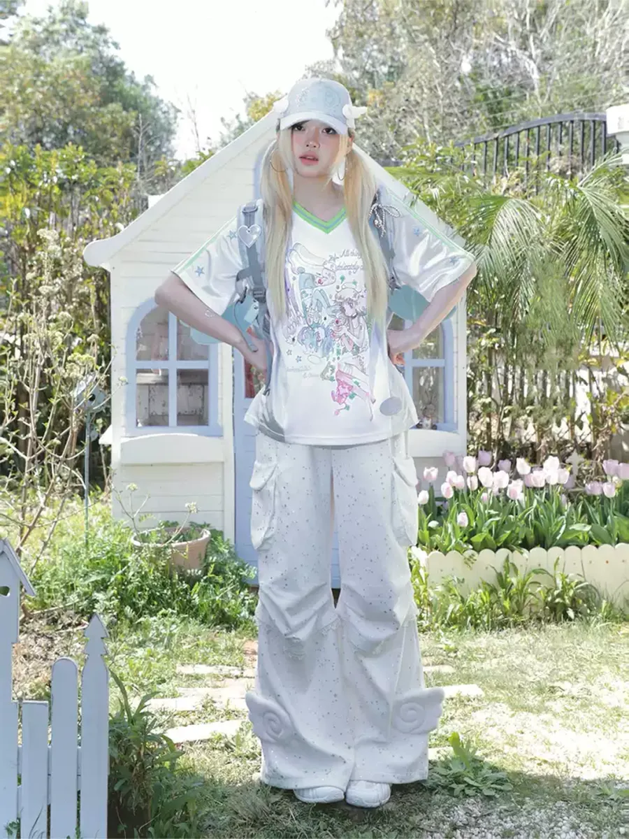 Hashtag DDD | Y2K Silver Star Angel Wing Cargo Pants - 2