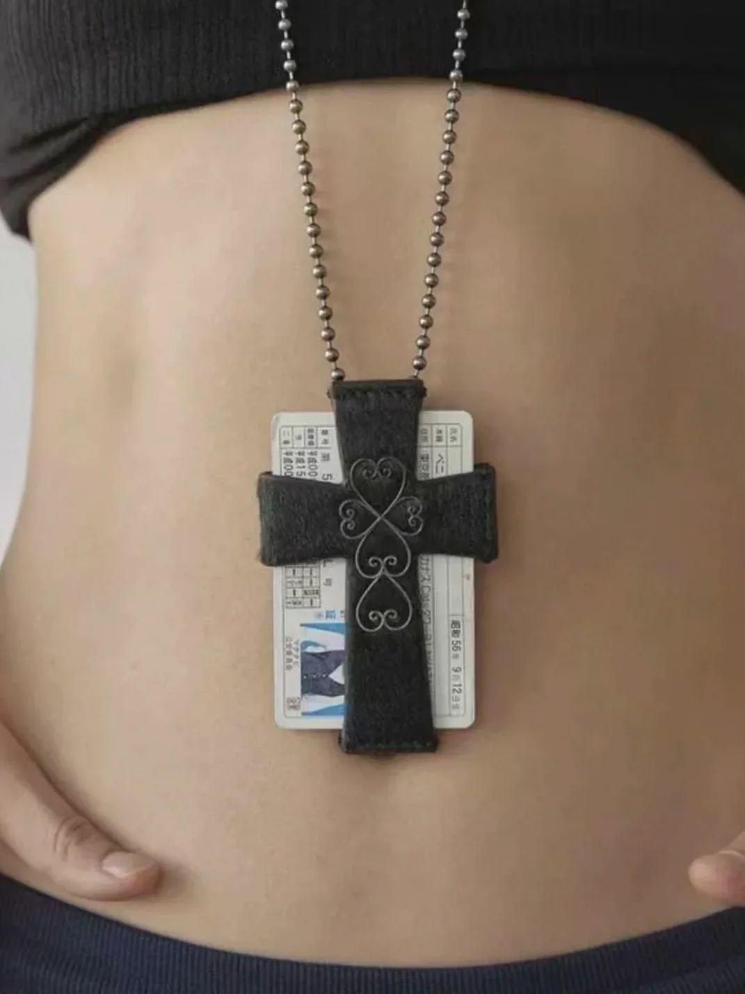 Yyopen | Y2K Cross Pendant Card Holder Necklace