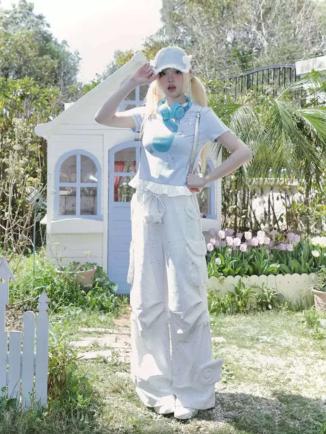 Hashtag DDD | Y2K Silver Star Angel Wing Cargo Pants
