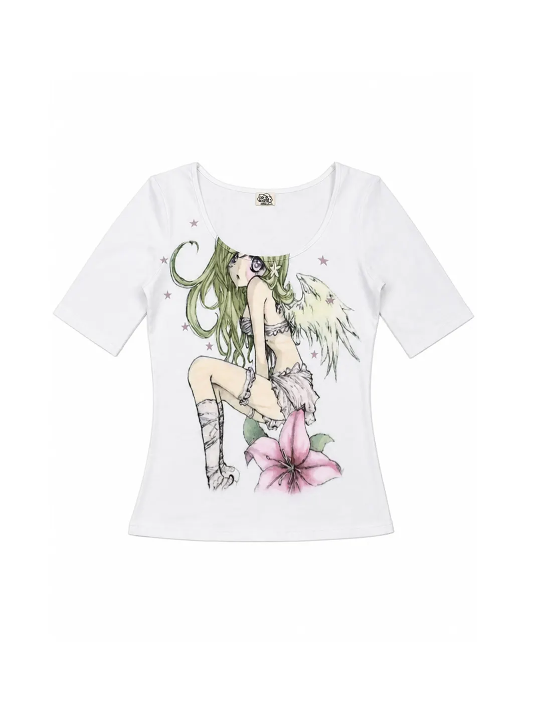 WEBBAR | Anime Angel Floral Print Fitted T-Shirt
