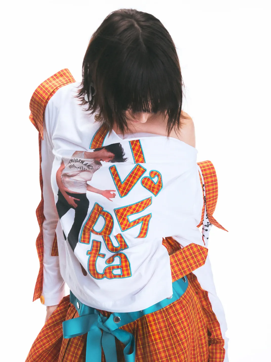 Fruitanari | Unisex Orange Plaid Patchwork Long Sleeve Shirt