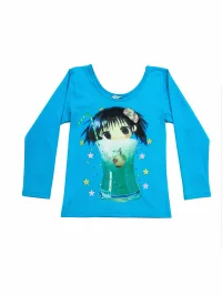 WEBBAR | Blue 3/4 Sleeve Cotton T-Shirt with Girl Print