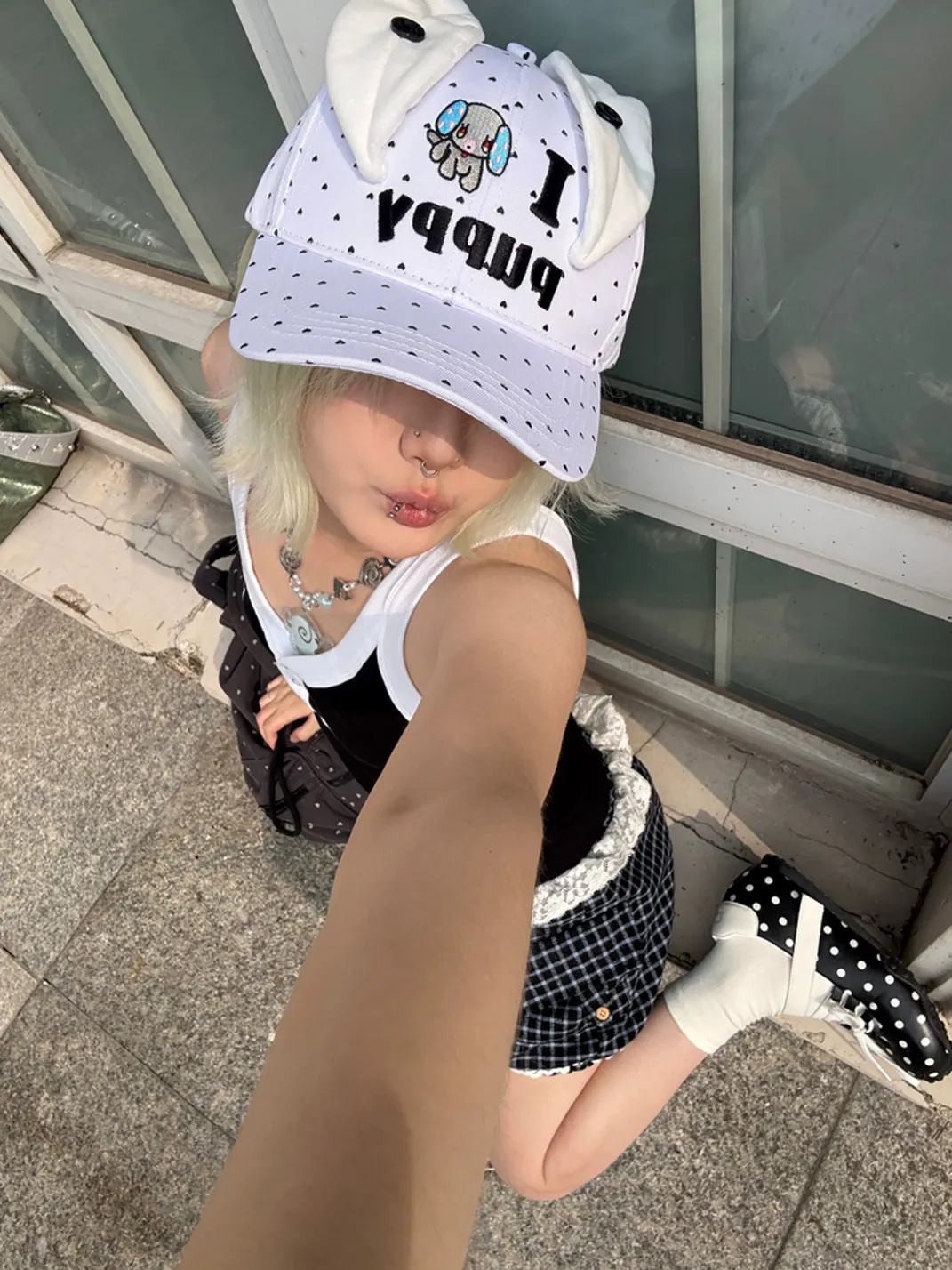 BlackBerry | I Puppy Heart Detail Adjustable Ear Baseball Cap