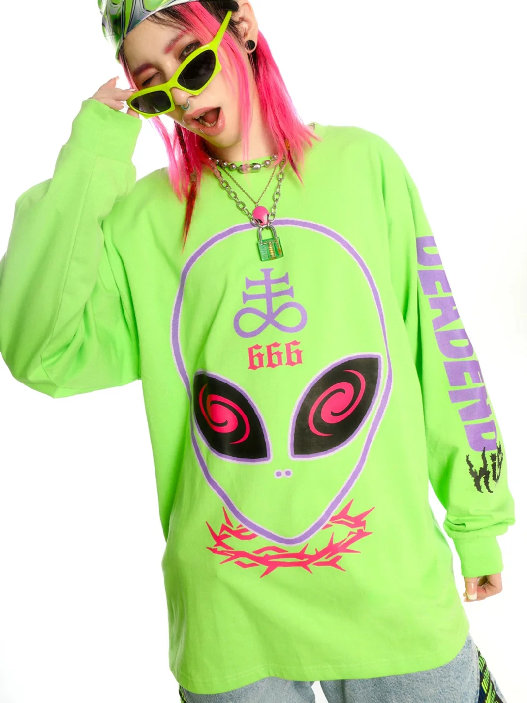 DeadEndKids | Alien Print Fluorescent Green Oversized Sweatshirt