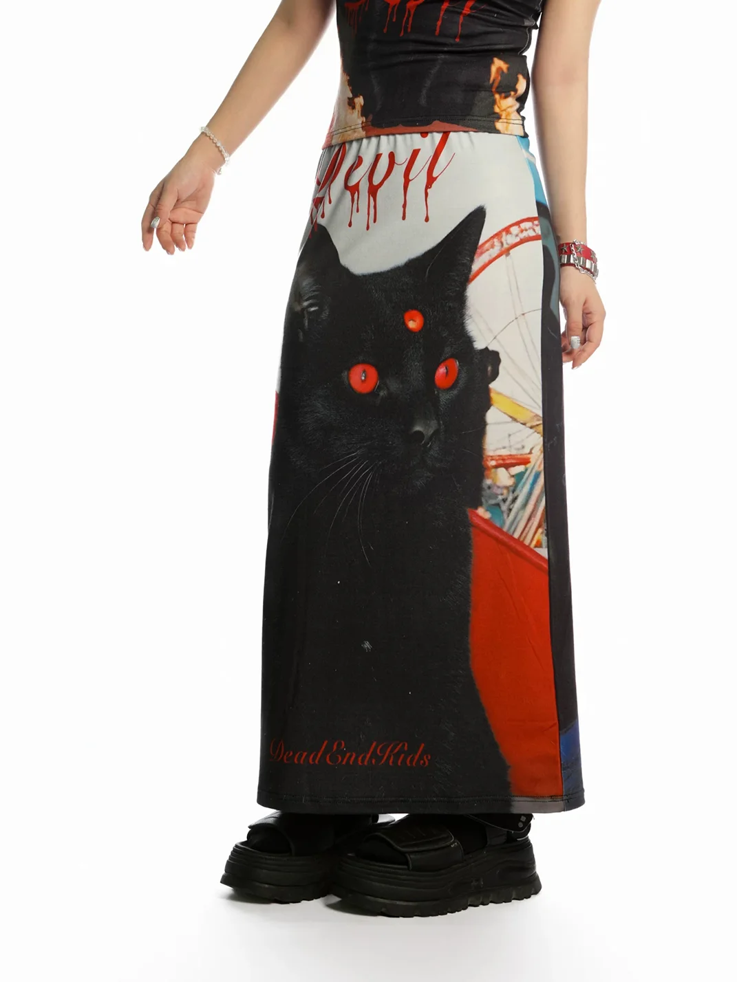 DeadEndKids | Y2K Printed Stretch Long Skirt
