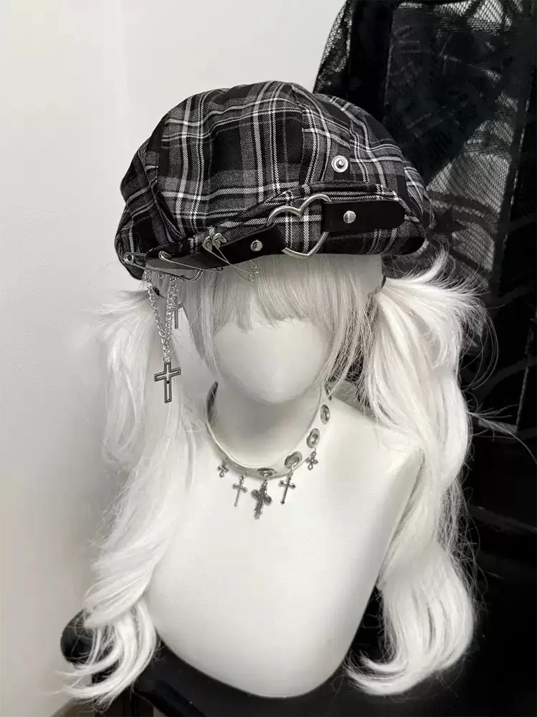 1GASTERINN | Y2K Subculture Beret Metal Grid Hat