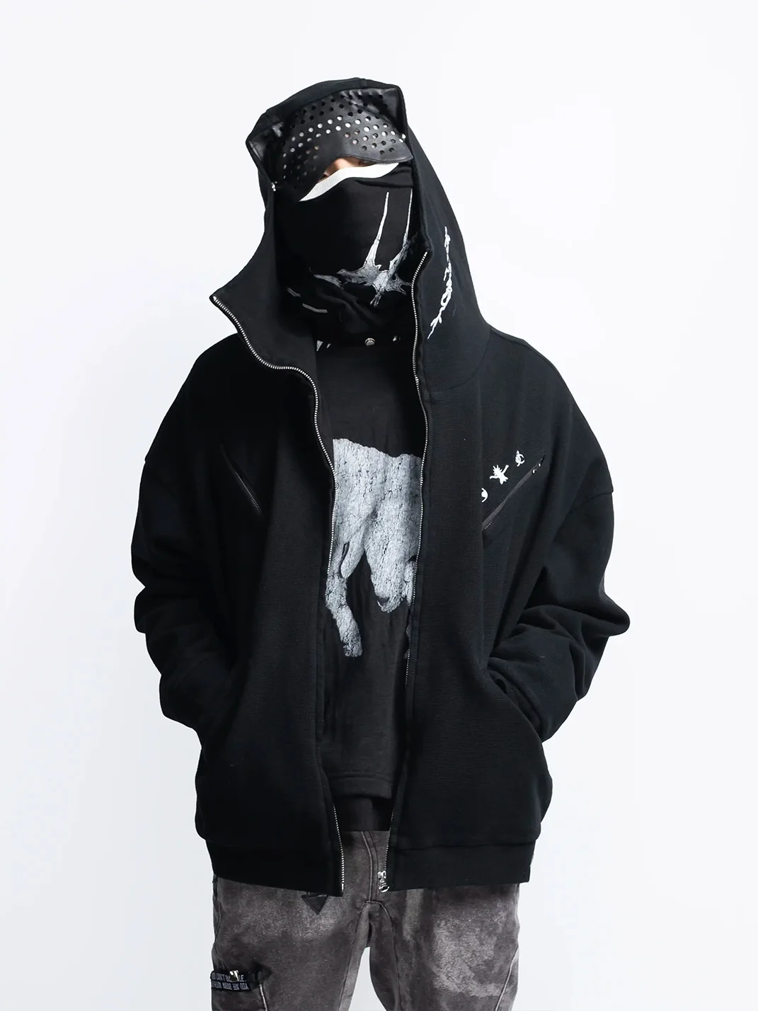 FVVO | Waffle Embroidered Mask Oversized Zip Hoodie