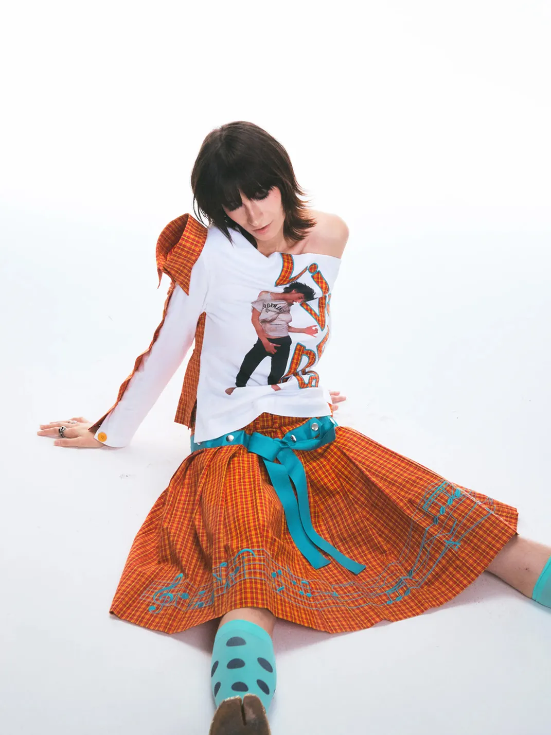 Fruitanari | Unisex Orange Plaid Patchwork Long Sleeve Shirt