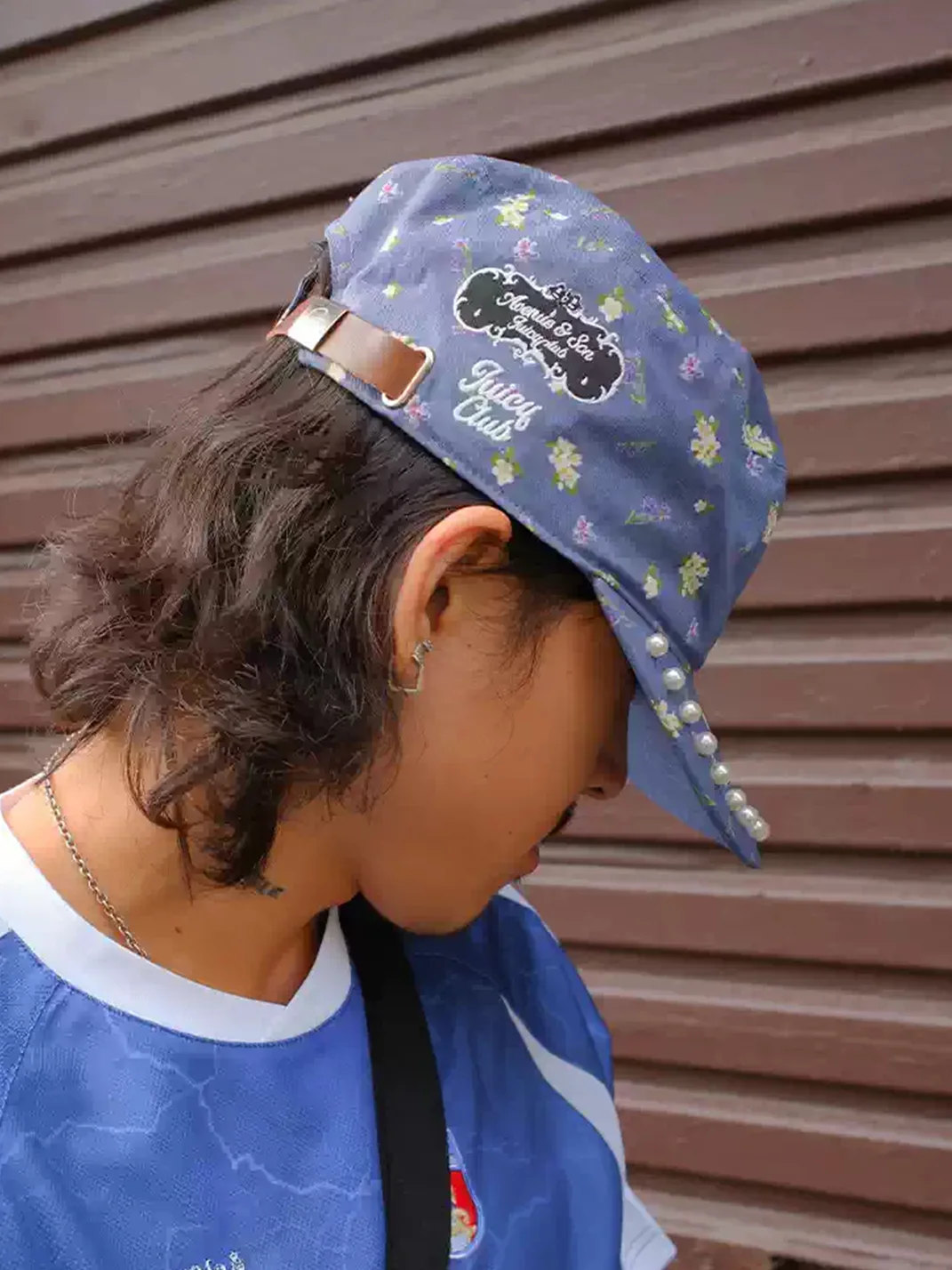 Avenue and Son | Floral Pearl-Trim Embroidered Flat-Top Cap