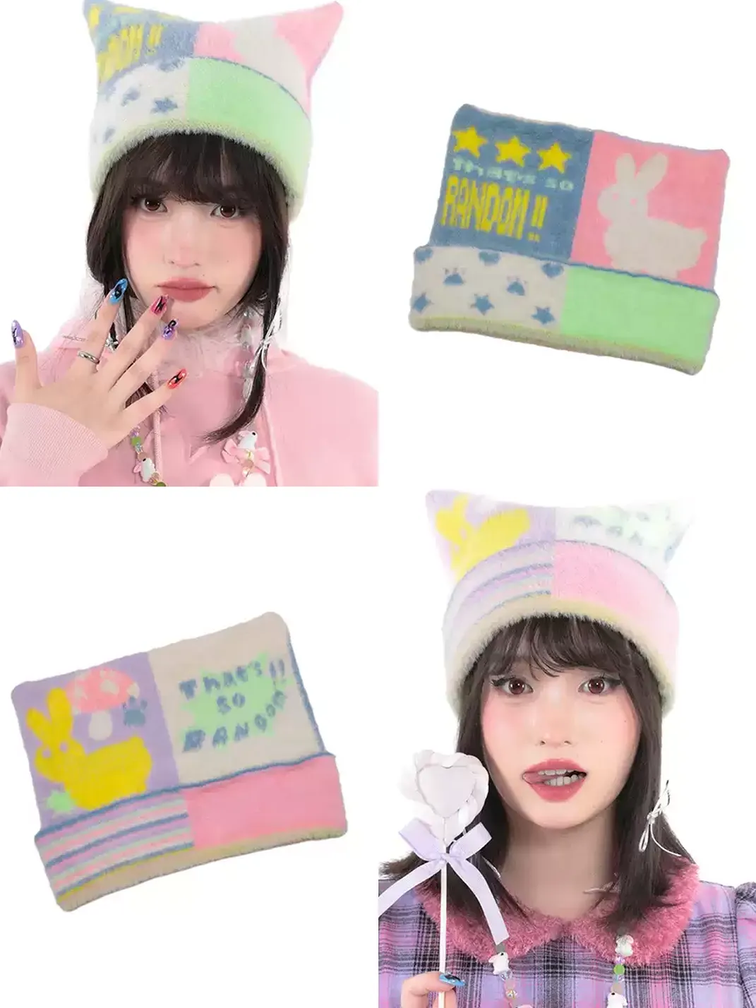 Hashtag DDD | Colorful Cat-Ear Reversible Knit Beanie