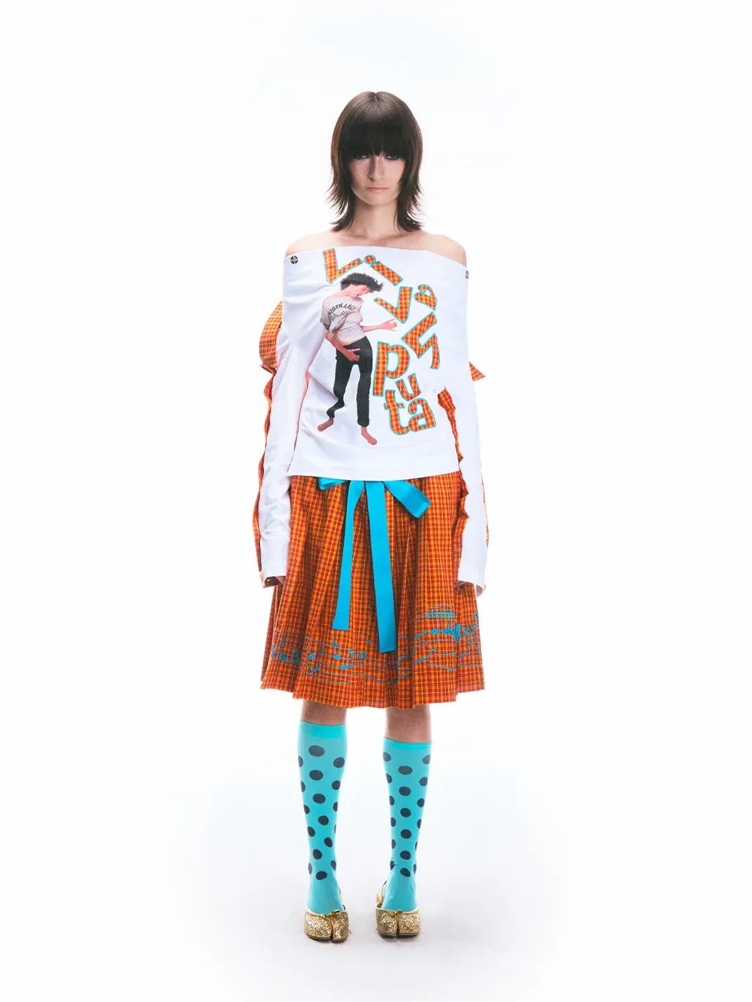 Fruitanari | Unisex Orange Plaid Patchwork Long Sleeve Shirt