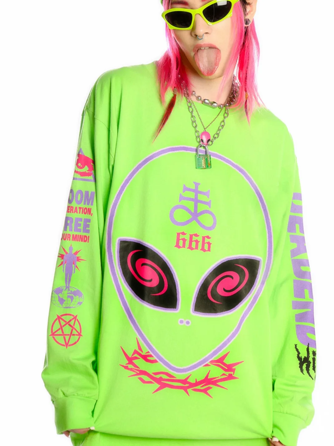 DeadEndKids | Alien Print Fluorescent Green Oversized Sweatshirt