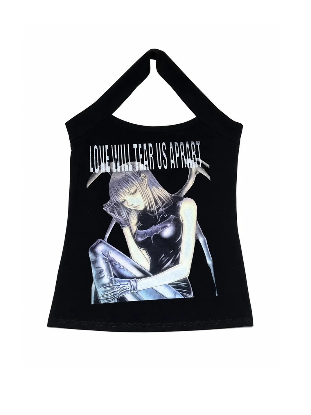 WEBBAR | Y2K Punk Emo Halter Tank Top with Anime Graphic Print