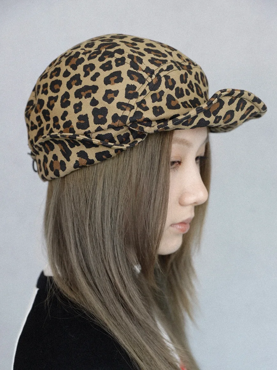 HappyRestaurant | Leopard Denim Adjustable Flight Cap - 4